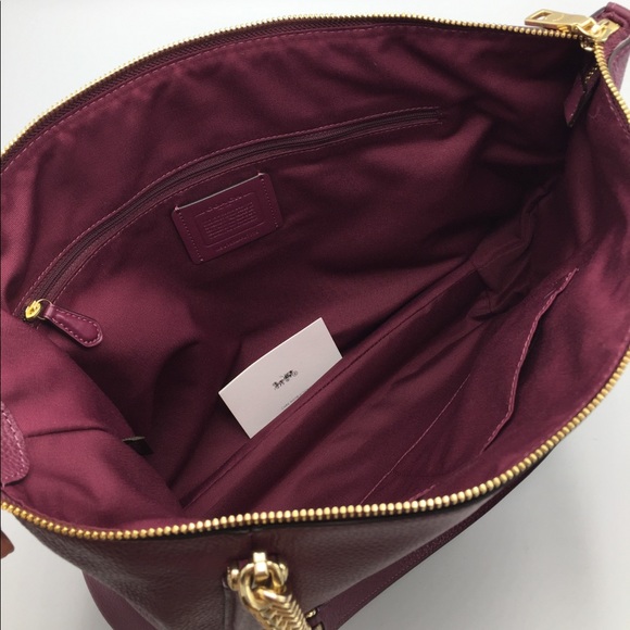 Coach Dark Berry Leather Shoulder Tote Bag - Picture 4 of 16